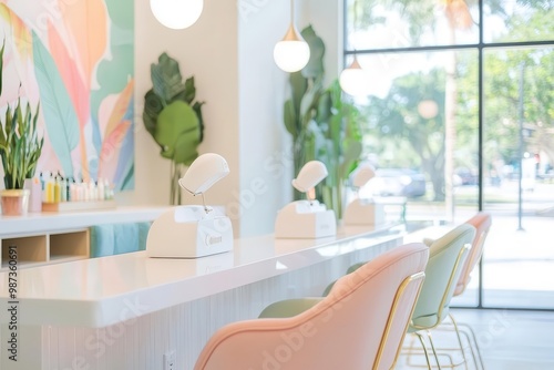 Pastel Themed Modern Nail Salon with Bright and Stylish Interior Design