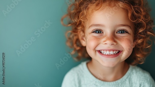 A freckled child with curly hair smiles radiantly, showcasing innocence and joy, reminding us of the vibrant and carefree days of childhood.