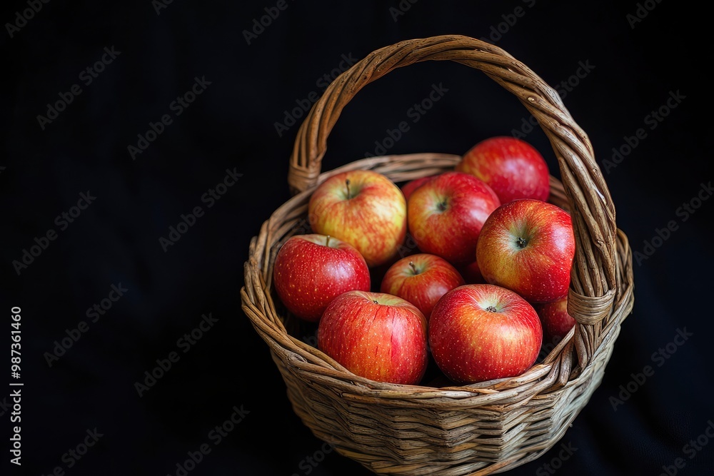 apples in basket on black backdrop , ai apples in basket on black backdrop , ai