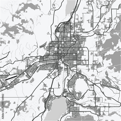 Quadro su tela Map of Vernon in Canada in grayscale