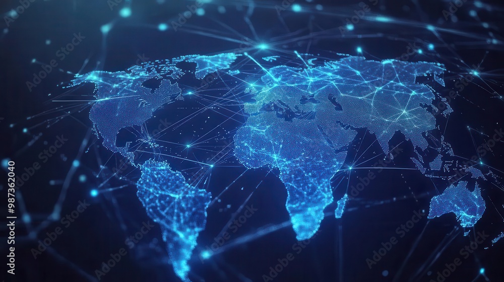 futuristic global connectivity stylized blue holographic world map with glowing connection lines symbolizing digital networks and worldwide communication in a sleek hightech aesthetic futuristic global connectivity stylized blue holographic world map with glowing connection lines symbolizing digital networks and worldwide communication in a sleek hightech aesthetic