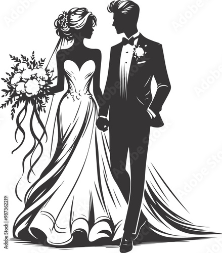 weeding husband wife, romantic couple and Kissing couple silhouette vector design.