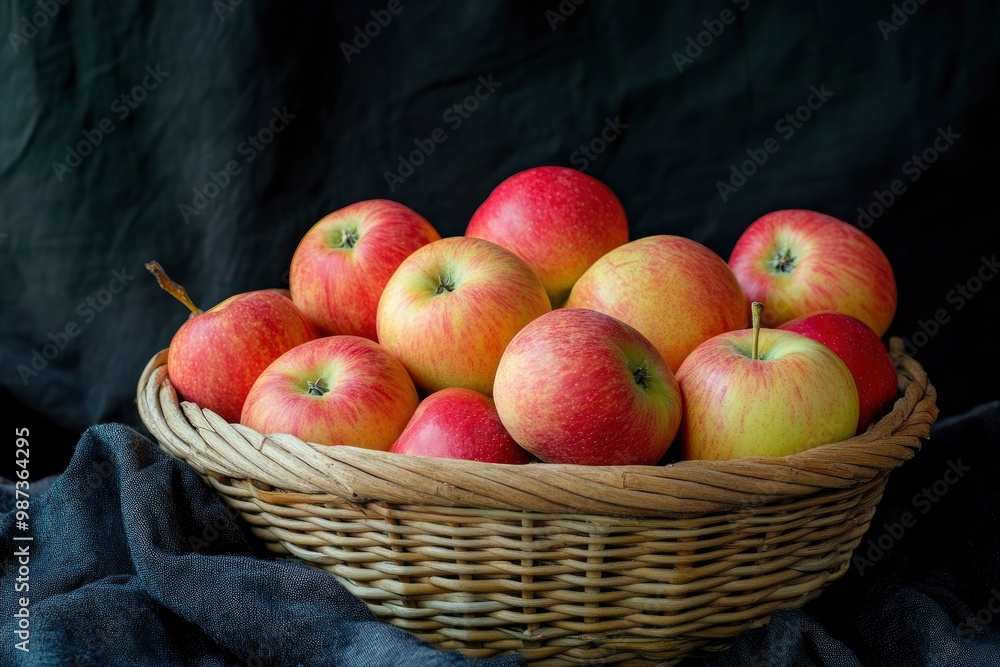 apples in basket on black backdrop , ai apples in basket on black backdrop , ai