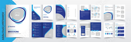 Corporate company business brochure template layout design,  simple and clean company profile
brochure template design, 16 pages brochure design with blue color accents,