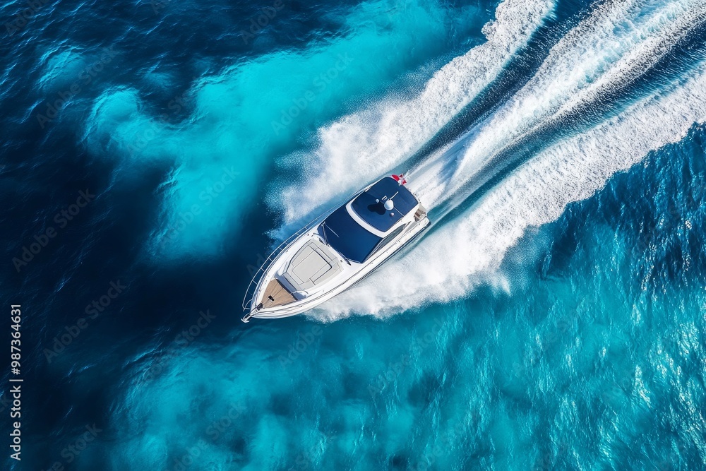 Luxury motor boat. Speed motor boat, yacht. Aerial view Luxury motor boat. Speed motor boat, yacht. Aerial view