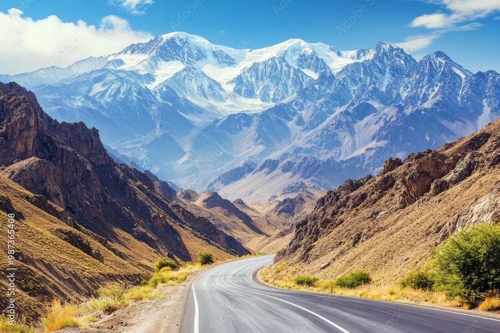 Naklejka premium Landscape with road and mountains 