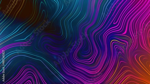 Vibrant abstract lines in pink, blue, and purple creating a dynamic visual flow.