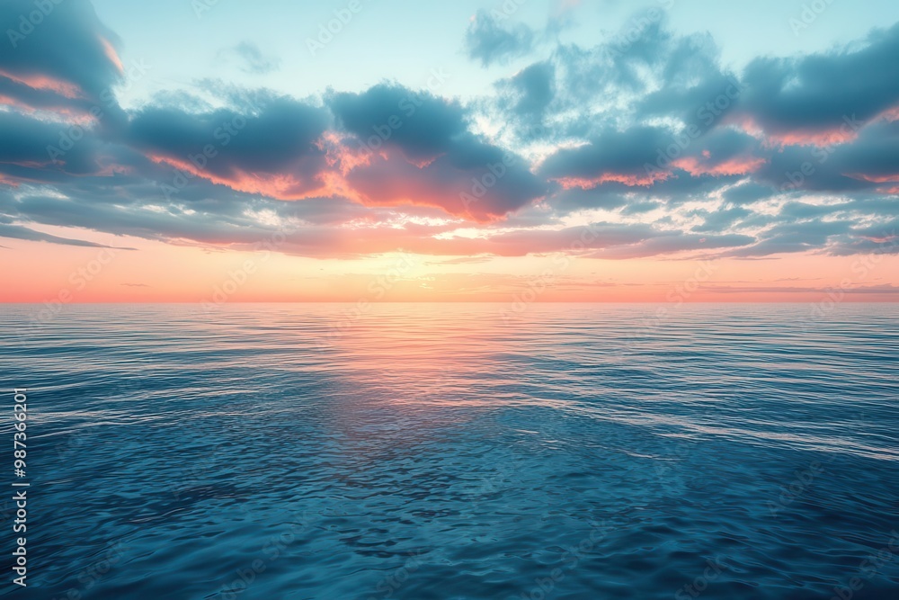 Serene Ocean Sunset with Vibrant Colors and Cloudy Sky Landscape Serene Ocean Sunset with Vibrant Colors and Cloudy Sky Landscape