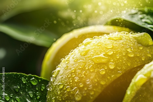 Water drops on ripe sweet lemon. Fresh lime background with copy space for your text. Vegan and vegetarian concept , ai