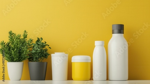 Illustration of eco-friendly plastic alternatives like corn-based polymers rendered in a clean minimal style photo