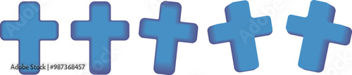 Set of blue vector 3d Christian Cross isolated on white background. Abstract 3d vector bible cross icons isolated.