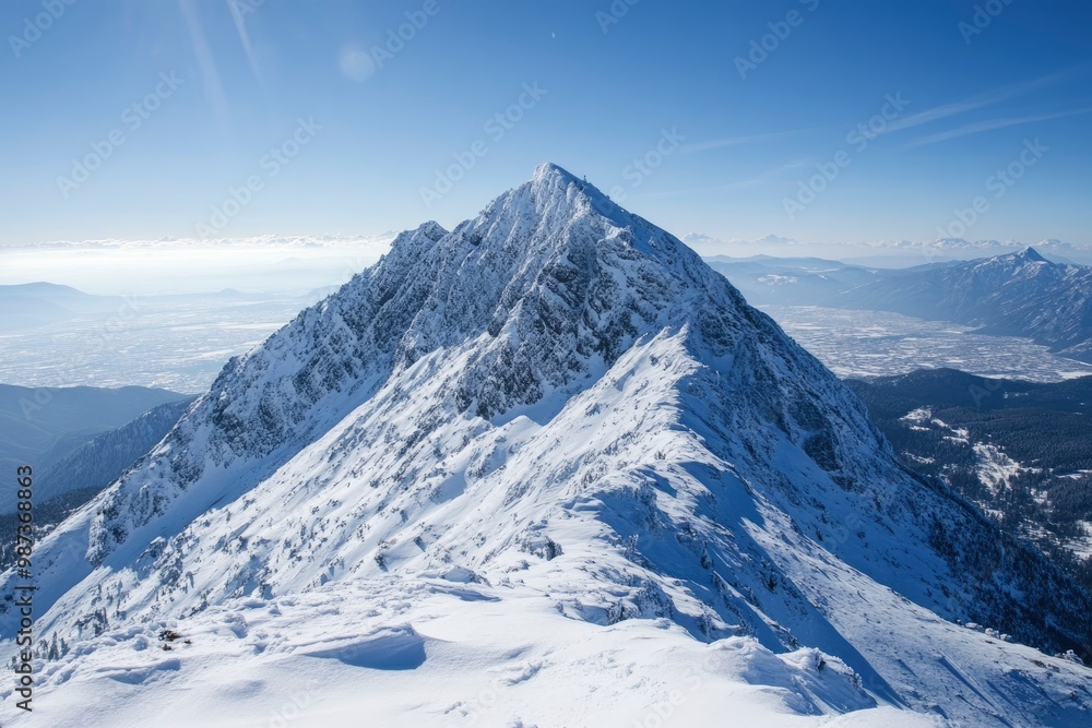 Obraz premium Mountain peak in snow, Zakopane, Poland, ai