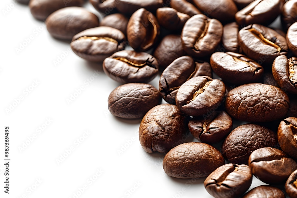 Naklejka premium Freshly Roasted Coffee Beans on White Background for Cafe s, Posters, and Beverage Branding