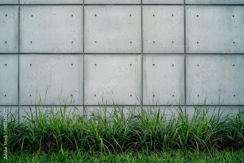 Minimalist Concrete Wall with Green Grass in Urban Setting