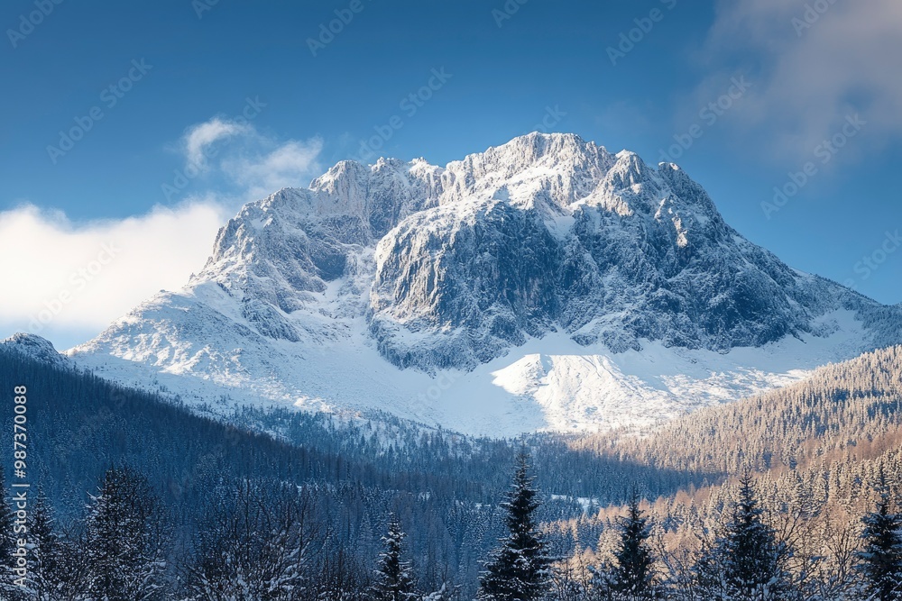 Obraz premium Mountain peak in snow, Zakopane, Poland , ai
