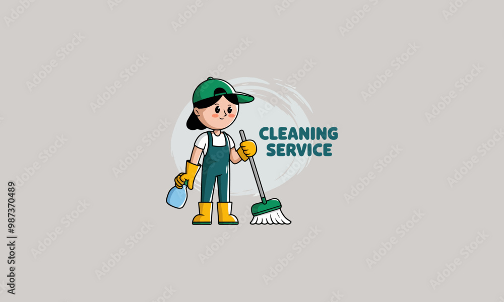 Cheerful cleaner with mop and spray bottle vector logo. Cheerful cleaner with mop and spray bottle vector logo.