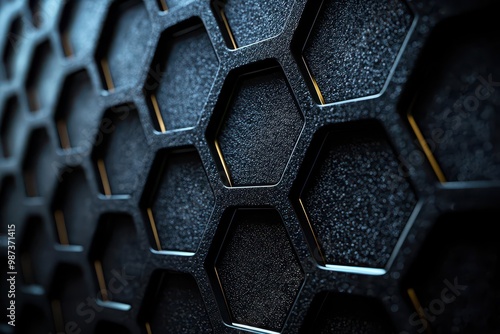 Abstract close-up of honeycomb pattern in dark blue and black