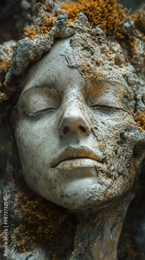 Close-Up of Stone Sculpture with Closed Eyes Close-Up of Stone Sculpture with Closed Eyes