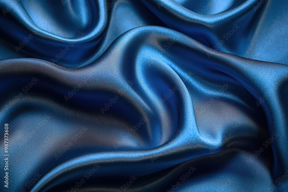 Elegant Blue Silk Fabric Texture with Smooth Waves Elegant Blue Silk Fabric Texture with Smooth Waves