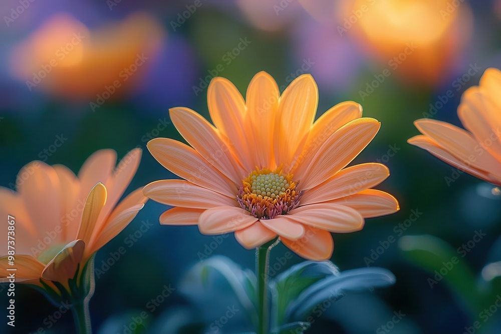 Golden Hour Close-up of Blooming Daisies with Bokeh Background Golden Hour Close-up of Blooming Daisies with Bokeh Background