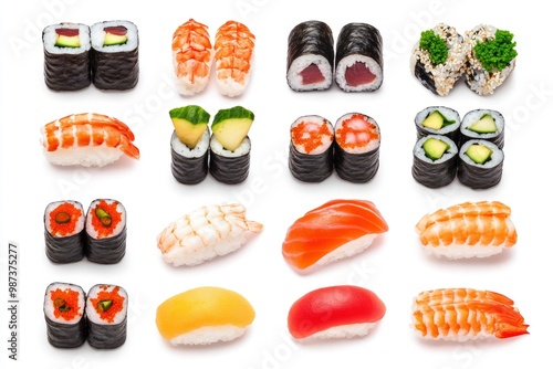 Sushi Set, Japanes Food isolated white background , ai