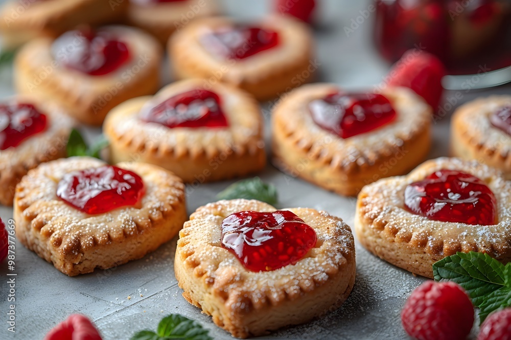 Heart-Shaped Raspberry Jam Cookies for Valentine's Day - Perfect for Print, Cards, Posters Heart-Shaped Raspberry Jam Cookies for Valentine's Day - Perfect for Print, Cards, Posters