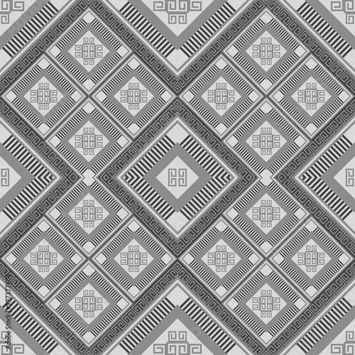 Seamless ethnic pattern. Black and white mosaic ornament. Luxurious, suitable for home decor, fabric, and wallpaper. Vector. Icon sheets.