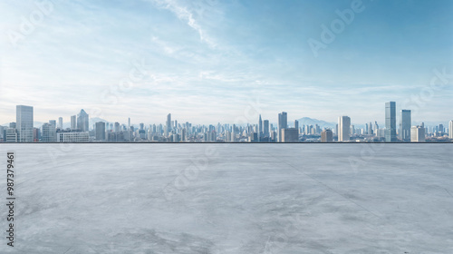 Panoramic skyline overlooking empty concrete surface