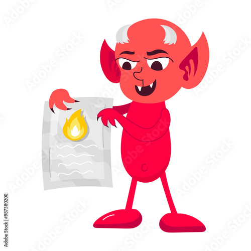 Devil contract sticker in cartoon style 

