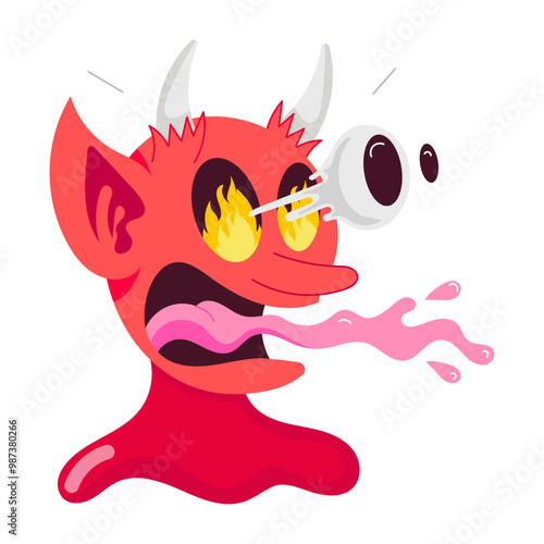A comic style sticker of shocked devil 

