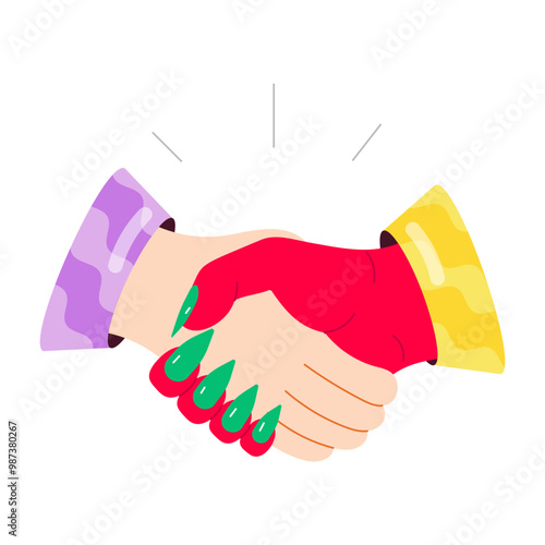 A flat style sticker of evil handshake 

