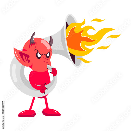 Devil trumpet sticker in comic style 

