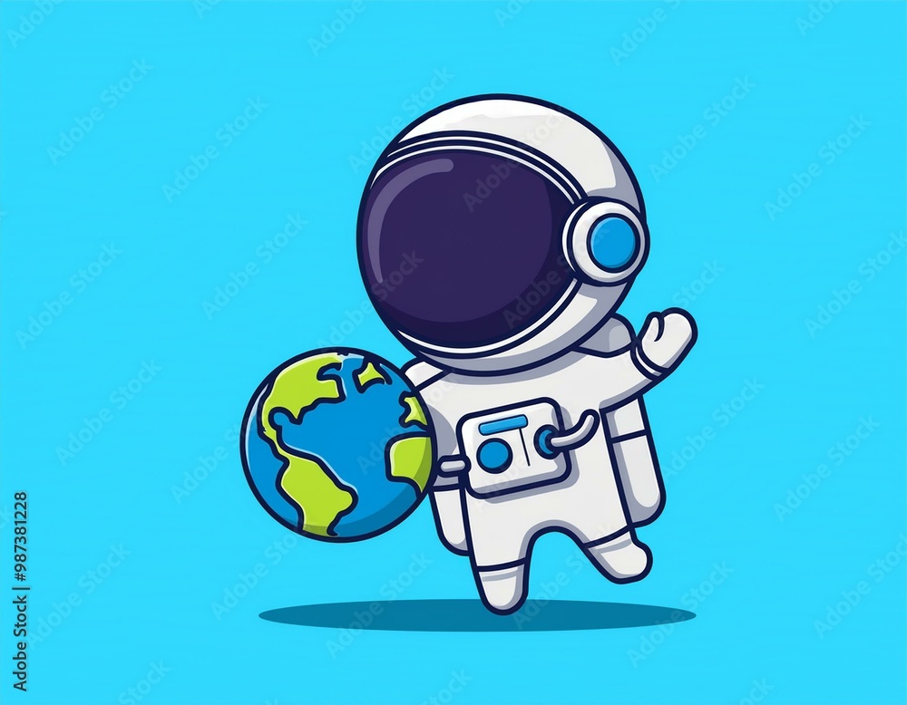 cute astronaut playing earth ball cartoon cute astronaut playing earth ball cartoon