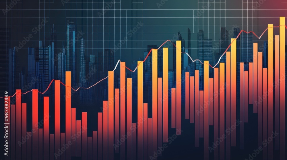 A bar chart showing fluctuating financial trends, with some bars rising and others falling, indicating market volatility and changes in stock prices. A bar chart showing fluctuating financial trends, with some bars rising and others falling, indicating market volatility and changes in stock prices.