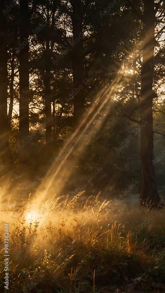 Golden light beams creating an ethereal atmosphere. Golden light beams creating an ethereal atmosphere.