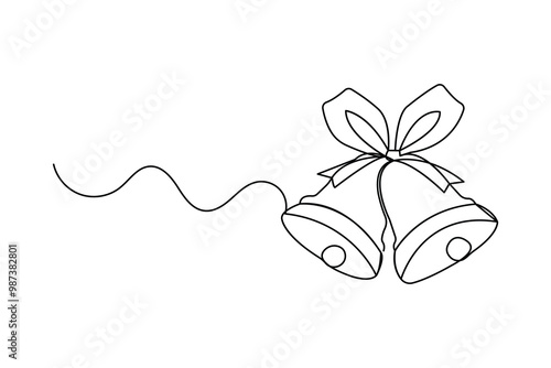 Continuous one line drawing of Christmas bell outline vector icon