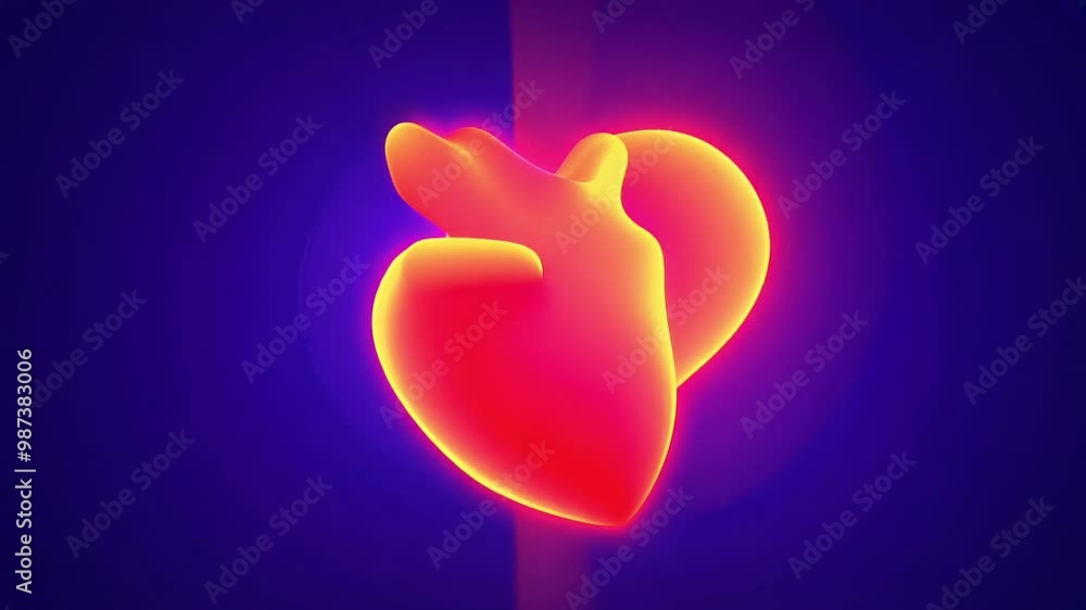 Glowing Neon Heart on Blue Background. Concept of Love, Romance, Bright Passion, Valentine's Day Celebration, romantic atmosphere Glowing Neon Heart on Blue Background. Concept of Love, Romance, Bright Passion, Valentine's Day Celebration, romantic atmosphere