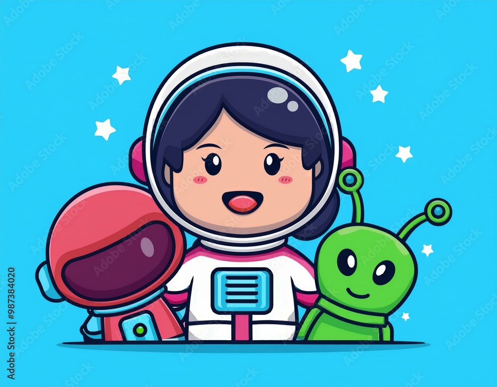 astronaut with cute alien friend cartoon astronaut with cute alien friend cartoon