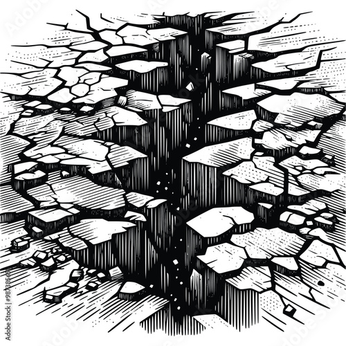 Old Vintage Crack Texture vector illustration, Ground Fracture Effect, Isolated on White background