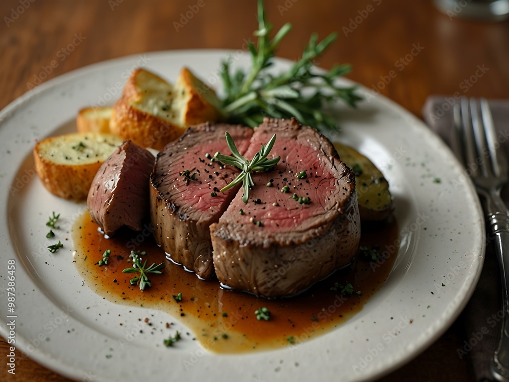 Herbed chuck mignon served with juicy roast beef. Herbed chuck mignon served with juicy roast beef.