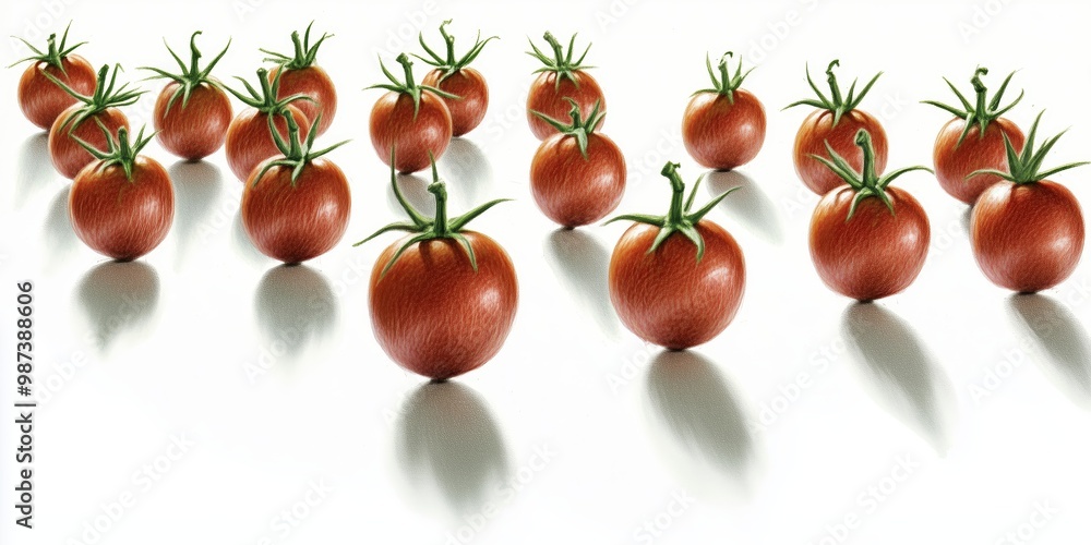 Fresh cherry tomatoes arranged artistically on a bright white background. Fresh cherry tomatoes arranged artistically on a bright white background.