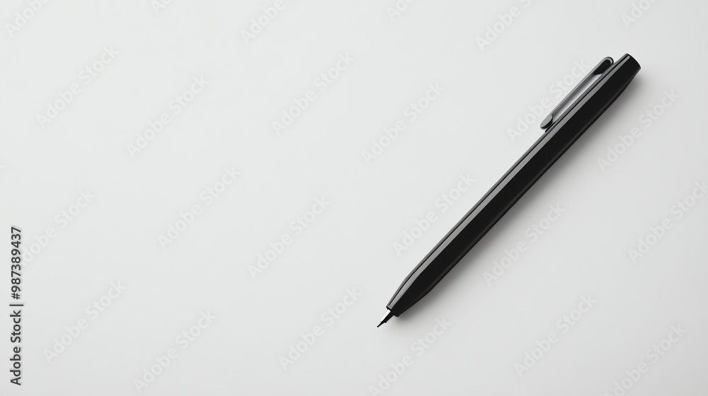 A black pen on a white surface. A black pen on a white surface.