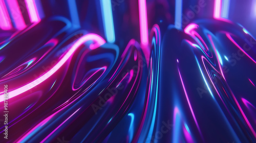 Neon lights casting vibrant hues in dark corridor