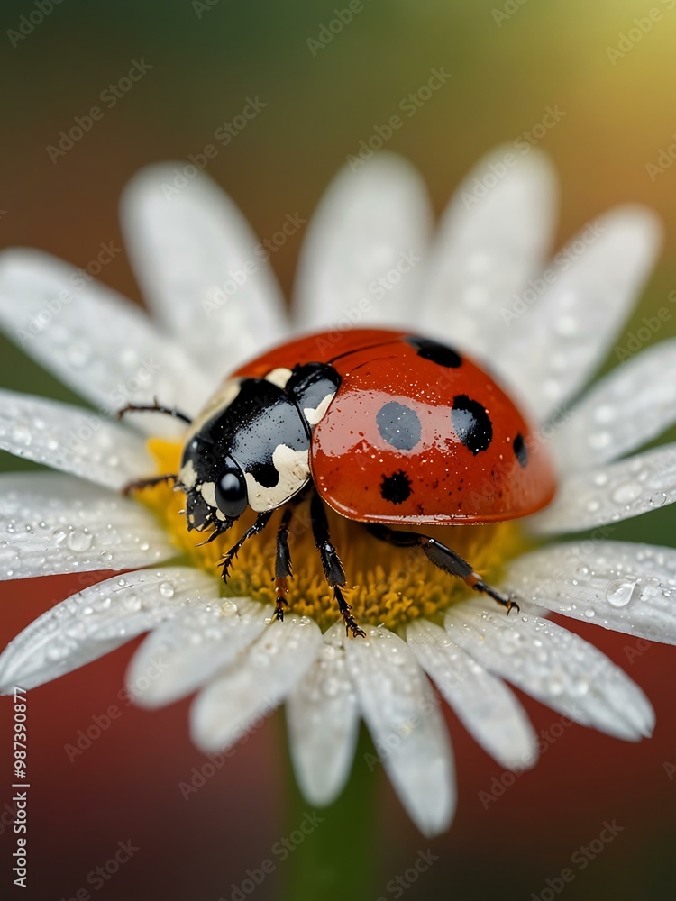 Ladybug on a daisy with bright digital effects. Ladybug on a daisy with bright digital effects.