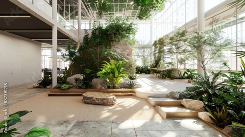 A modern and eco-friendly office with a waste management lab and circular economy solutions