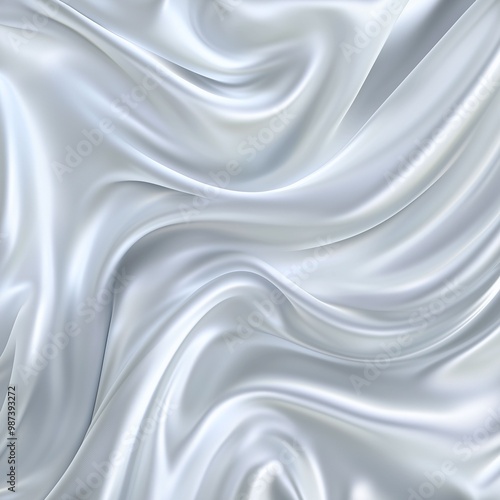 Abstract silver white silky wavy smooth material background. Square banner