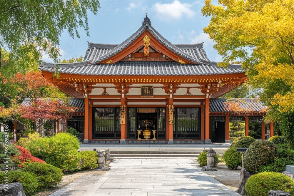 Obraz premium Traditional japanese temple standing in a serene garden