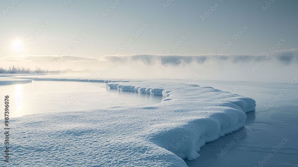 Obraz premium Drifting Snow Across a Frozen Lake in Winter