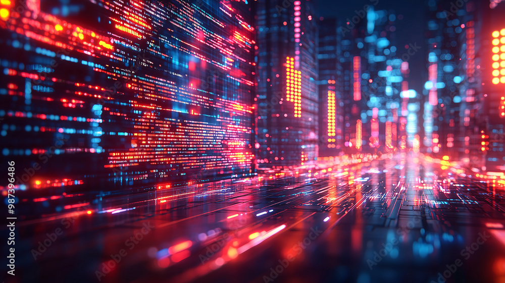 Abstract. Digital cityscape with neon lights and data streams Abstract. Digital cityscape with neon lights and data streams