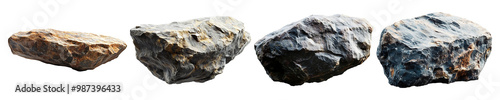 Set, collection of Heavy large rock stone isolated on a rock isolated on transparent background.